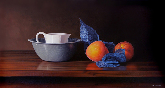 Peaches on Blue by Lisa Christensen | Lethbridge Gallery